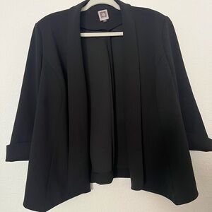 Anne Klein 1X Black 3/4 Sleeve Open Front 
 Blazer